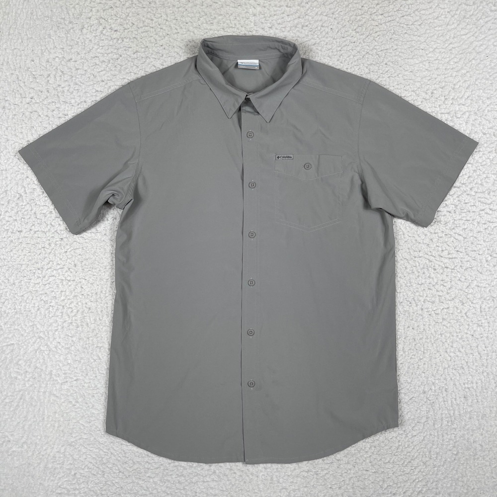 Columbia Button Down Shirt Mens Medium Grey Short Sleeve Outdoor Gorpcore Casual